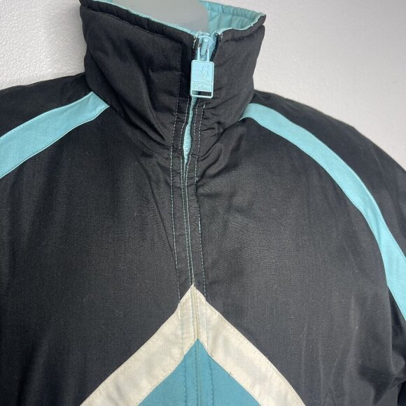 VTG Downhill Racer Jacket Ski Down Fill 80s Puffer Color Block Size M Teal Black - Picture 4 of 12